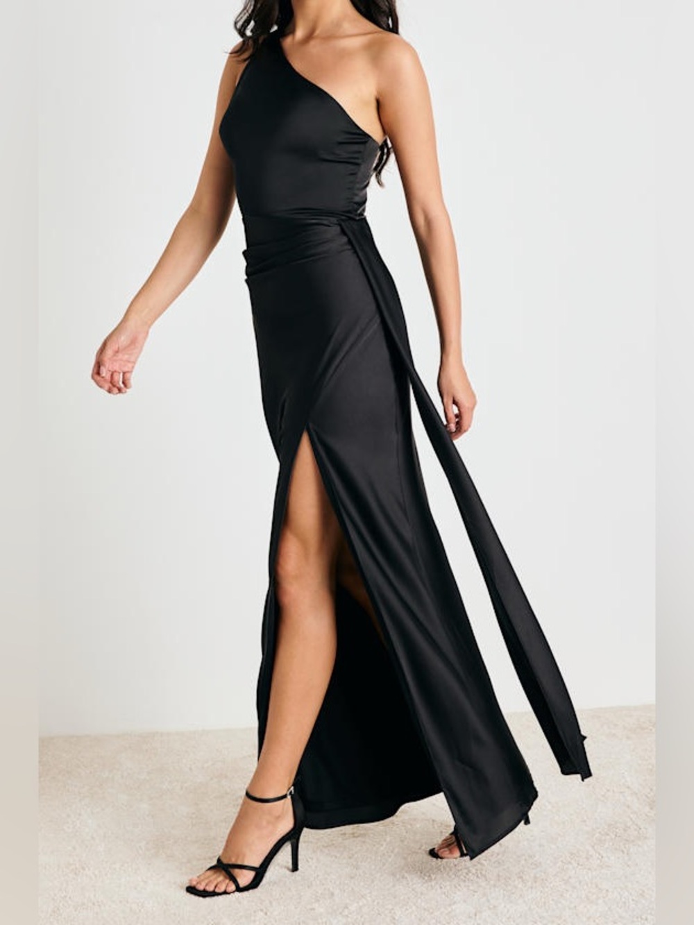 Lulus Signature Elegance Black Satin One-Shoulder Maxi Dress Size XL NWT - Picture 5 of 14